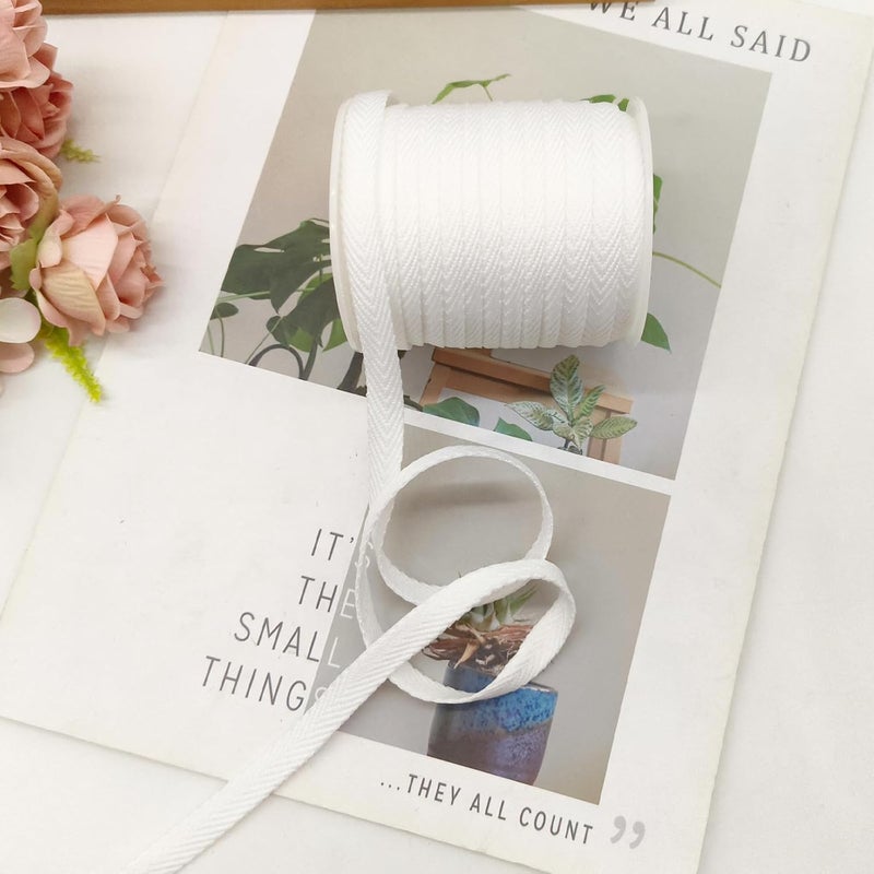 Evora 3/8 Inch Herringbone Twill Tape - 25 Yards Polyester Cotton Fabric Trim, 1mm Thick Durable Soft Webbing Strap for Sewing & Garment, Crafting- Flat Double Fold Bias Tape (White 001) - Image 5